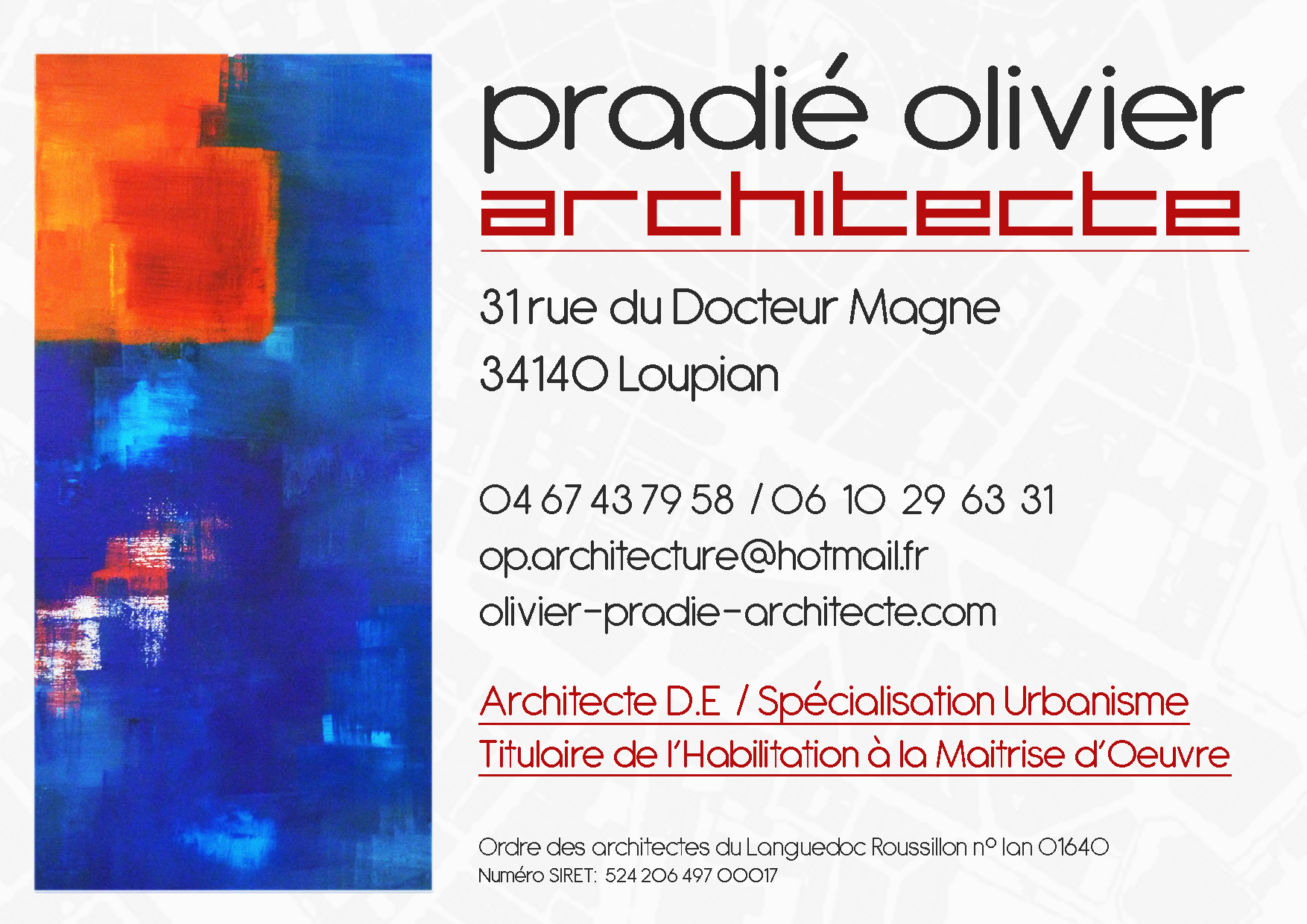 carte de visite olivier pradié architecte urbaniste Montpellier
